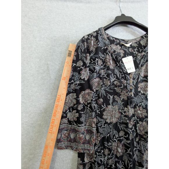 Lucky Brand Floral Top Women 1X Black Split V Neck 3/4 Sleeve Relax Fit Boho NWT - Picture 8 of 14
